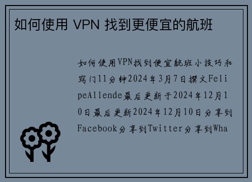 如何使用 VPN 找到更便宜的航班 