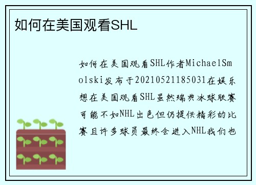 如何在美国观看SHL